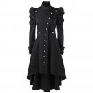 Women Winter Puff Shoulder Button Up Dip Hem Trench Coat New Fashion Stand-Up Collar High Waist Oute