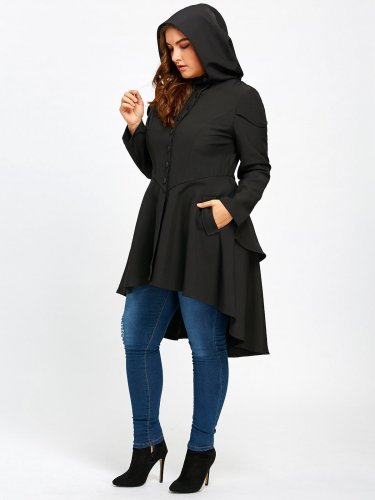 Gamiss Trendy Plus Size Lace Up High Low Hooded Coat Female Halloween Outwear Autumn Coat Women Laye