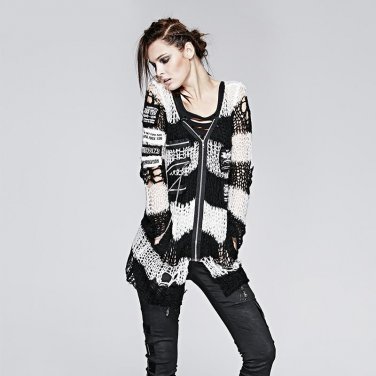 Punk Sexy Gothic Knit Sweater Designs Skull Print Female Cardigan Outwear Coat