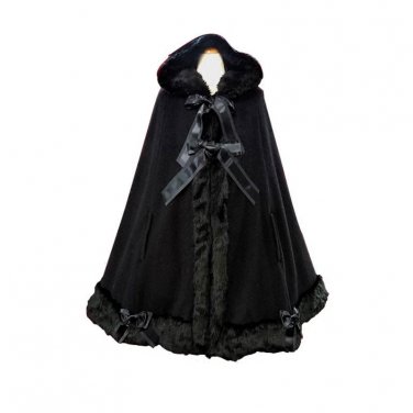 Warm Winter Long Hooded Cloak Classic Lolita Fur Coat for Women Sweet Girl Lolita Costume