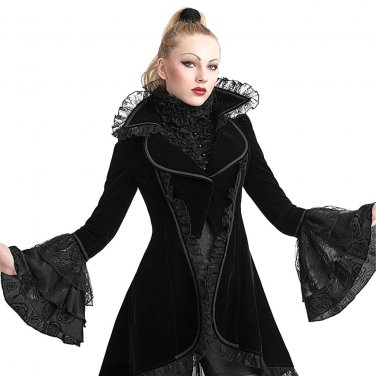 Gothic Women Swallowtail Long Coats Flare Sleeve Lace Party Overcoats Halloween Slim Winter Dress Ja
