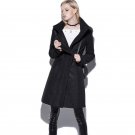 Punk Gothic Woolen Women\'s Long Coat 2017 Winter Female Coat Black Turtleneck Long Sleeve Fitness O