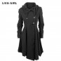 2017 Fashion Long Medieval Trench Woolen Coat Women Winter Black Stand Collar Gothic Overcoat Elegan