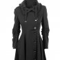 2017 Fashion Long Medieval Trench Woolen Coat Women Winter Black Stand Collar Gothic Overcoat Elegan