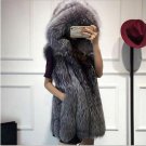 Ukraine Women Long Fake Mink Fur Vest Waistcoat gothic Gray hooded Coat jackets female elegant Luxur