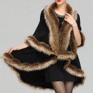 women winter luxury Fake Raccoon Fur Cloak cloak Poncho Long elegant coat mantle black Gothic Fur Co