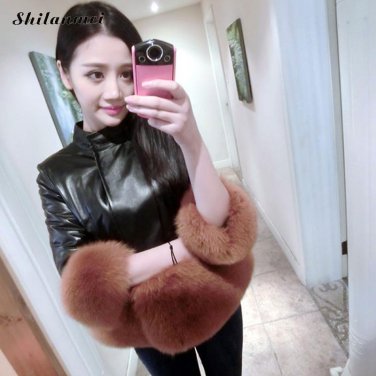 Ukraine women\'s leather jacket with fur blouson cuir femme Luxury women faux fur coat sweet girls b