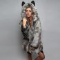 Women Fake Fur Coat Panda Ear Long Jacket fur hood Hooded Gray black Punk Gothic Warm Elegant plus s