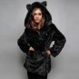 Women Fake Fur Coat Panda Ear Long Jacket fur hood Hooded Gray black Punk Gothic Warm Elegant plus s