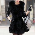 Women Long faux fur PU leather coat poncho fourrure Plus Size 2XL 3XL fur collar black Gothic basic 