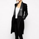 2017 Ukraine Spring winter Women Coat Gothic Punk Black PU Leather Patchwork Collar Splicing Jacket 