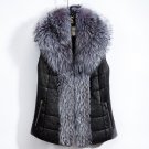 Women winter short Fake Fur PU leather Vest Jacket coat  fur collar Plus Size 2xl 3xl black Gothic p