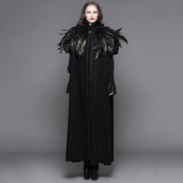 2017 Devil Fashion Steampunk Women Long Cloak Coats Gothic Dark Velvet Hooded Overcoats with Feather