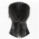 Ukraine Women gothic punk Black PU leather Vest waistcoat with Fake mink Fur collar Plus Size elegan