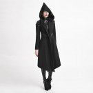 Gothic Palace Noble Black Women Woolen Hooded Coat Punk New Fashion Bodycon Slim Sexy Black Long Jac