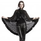 Black Punk Gothic Lace Leather Spliced Coat Female Stand Color Floucing Side Trench Coat Fashion Des