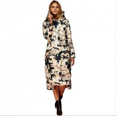 New 90% Duck Down Jacket X-Long Paragraph Coat Women Hooded Camouflage Plus Size Warm Slim Thickenin