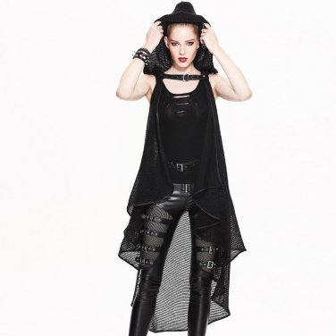 2017 new winter Gothic Punk fashion irregular fishnet sleeveless long hooded cape coat female models