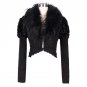 Punk Gothic Winter Women Wool Jacket Short Black Full Long Sleeve Slim Fit Jackets Female O-Neck Bla