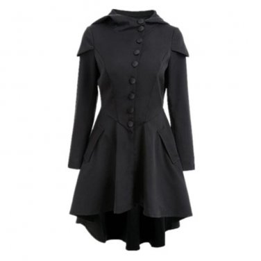 Black Gothic Overcoat Hooded Button 2 Colors Vintage Fashion Slim Overcoat