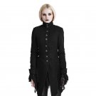 Punk Woolen Lace Stitching Gothic Coat Autumn Winter Long Sleeves Jackets For Women Stand Collar Fem
