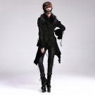 Gothic Women\'s Asymmetrical Jacket Detachable Fur Collar Vintage Dress Coats Black Velvet Long Coat