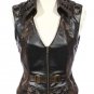 RQ Steampunk Women PU Leather Waistcoat Goth Short Vest V-Neck Tops Lacing Back Waistcoat Outwear Wi