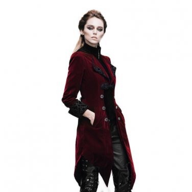 Steampunk Gothic Coat Women\'s Court Loyal Long Jackets Embroidery Printed Pocket Jacket Black Red W