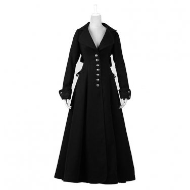 Gothic Palace Women Wool Blends Steampunk Long Style Winter Wool Jackets Women\'s Turn-down Collar W
