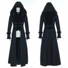 Punk Vintage Winter Warm Hooded Fur Coats For Women Steampunk Gothic Black Red Long Sleeve Bodycon S