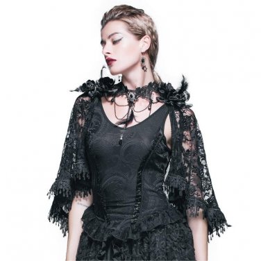 Gothic Steampunk Black Lace T-shirt Women Punk Long Shawl Sleeves Coat Fashion Sexy V-neck Clothing 