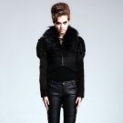 Punk Gothic Detachable Fur Collar Jackets Punk Women\'s Short Jacket Lapel Neck Fishtail Jackets wit