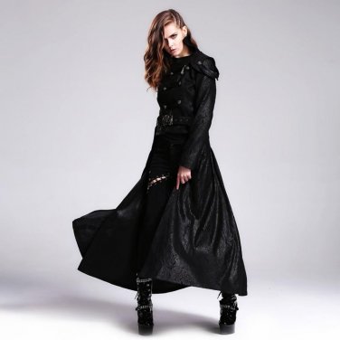 Punk Womens Detachable Long Coat Gothic Two Way Short Coat Casual Trench Maxi Coat