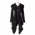 Punk Worsted Hooded Jacket With Lace Gothic Women Asymmetrical Black Casual Loose Coats