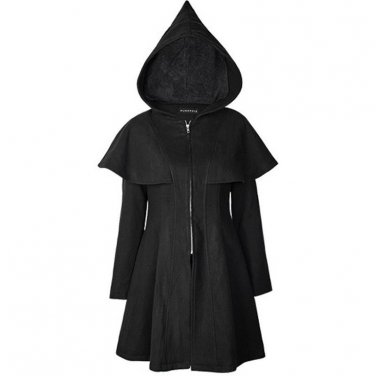 Punk Gothic Long Sleeve Wool Coat Winter Jacket Hooded For Women 2017 New Style All-match Wizard Clo