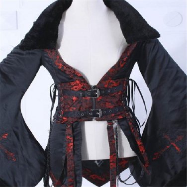 Steampunk Gothic Noble Black Red Sexy Bodycon Victorian Jackets for Women Punk Wide Sleeve With Fur 