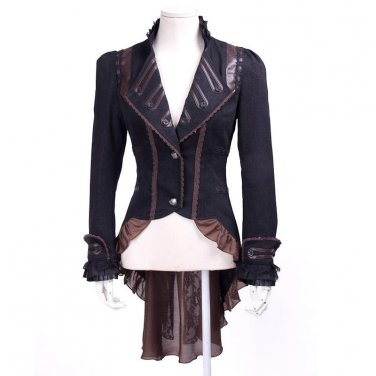 2017 Steampunk Autumn Winter Slim-Fitting V-Neck Long Ruffle Women Coats Punk Gothic Ladies Palace V