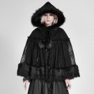 Gothic Lolita Style Women Mysterious Fur Cloak Steampunk Autumn Winter Black Loose Coats with Hat Ca
