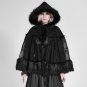 Gothic Lolita Style Women Mysterious Fur Cloak Steampunk Autumn Winter Black Loose Coats with Hat Ca