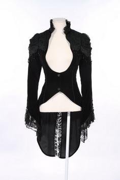 Steampunk Gothic Sexy Black Lace Women\'s Jacket Autumn Winter Punk Long Sleeve Stand Collar Tail Co