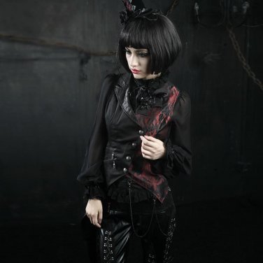 Steampunk Gothic Style Handsome Sleeveless Vest For Women Black Sexy Asymmertrical Magnificent Gothi