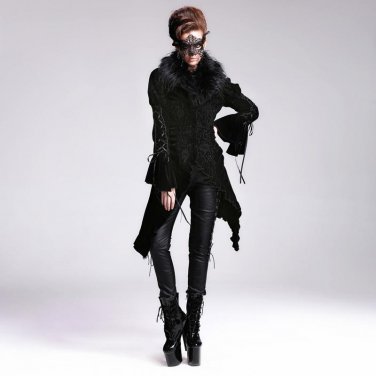Devil Fashion Gothic Victorian Floral Pattern Wool Jacket Coats for Women Punk Autumn Winter Long Co