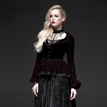 Gothic Autumn Violet Short Flocking Jacket for Women Elegant Punk Fashion Embroidery Pattern Outwear