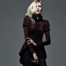 Gothic Sexy Lace Short Mink Swallow Tail Coat with Furry Collar Steampunk Red-Black Long Sleeve Wome