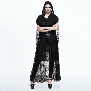 Steampunk Big Lace Cloak Capes Gothic Black Hooded Coat Halloween Women Costumes Fashion Cappa