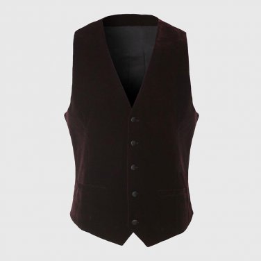 Men Elegant Wine Red Vest Slim Fit Solid Outerwear Retro Sleeveless Jacket Male Pockets Corduroy Tra