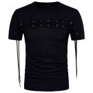 Punk Styles Solid Plain T shirt 2017 Summer Men Black Short Sleeve Crew Round Neck Tie Lace Up T-shi