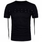 Punk Styles Solid Plain T shirt 2017 Summer Men Black Short Sleeve Crew Round Neck Tie Lace Up T-shi