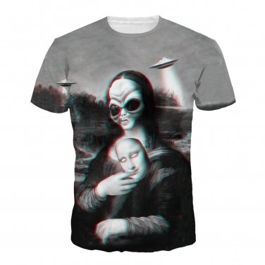 New Design Men 3D Print Alien MonaLisa T-shirt Funny Summer T-shirt Tops Short Sleeve Tees Plus Size