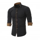2017 Fashion Mens Formal Shirt Blouse Chemise Autumn Lapel Neck Long Sleeve Casual Slim Fit Black Bu
